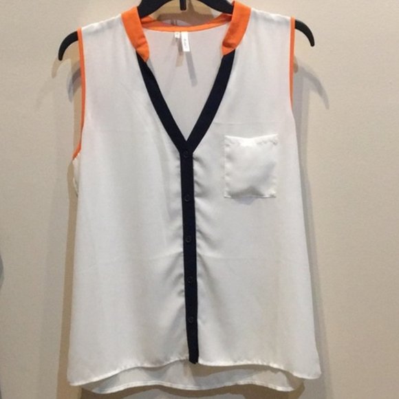 🔥 3/$20White Tank Top with Orange and Blue Accent - Picture 1 of 5